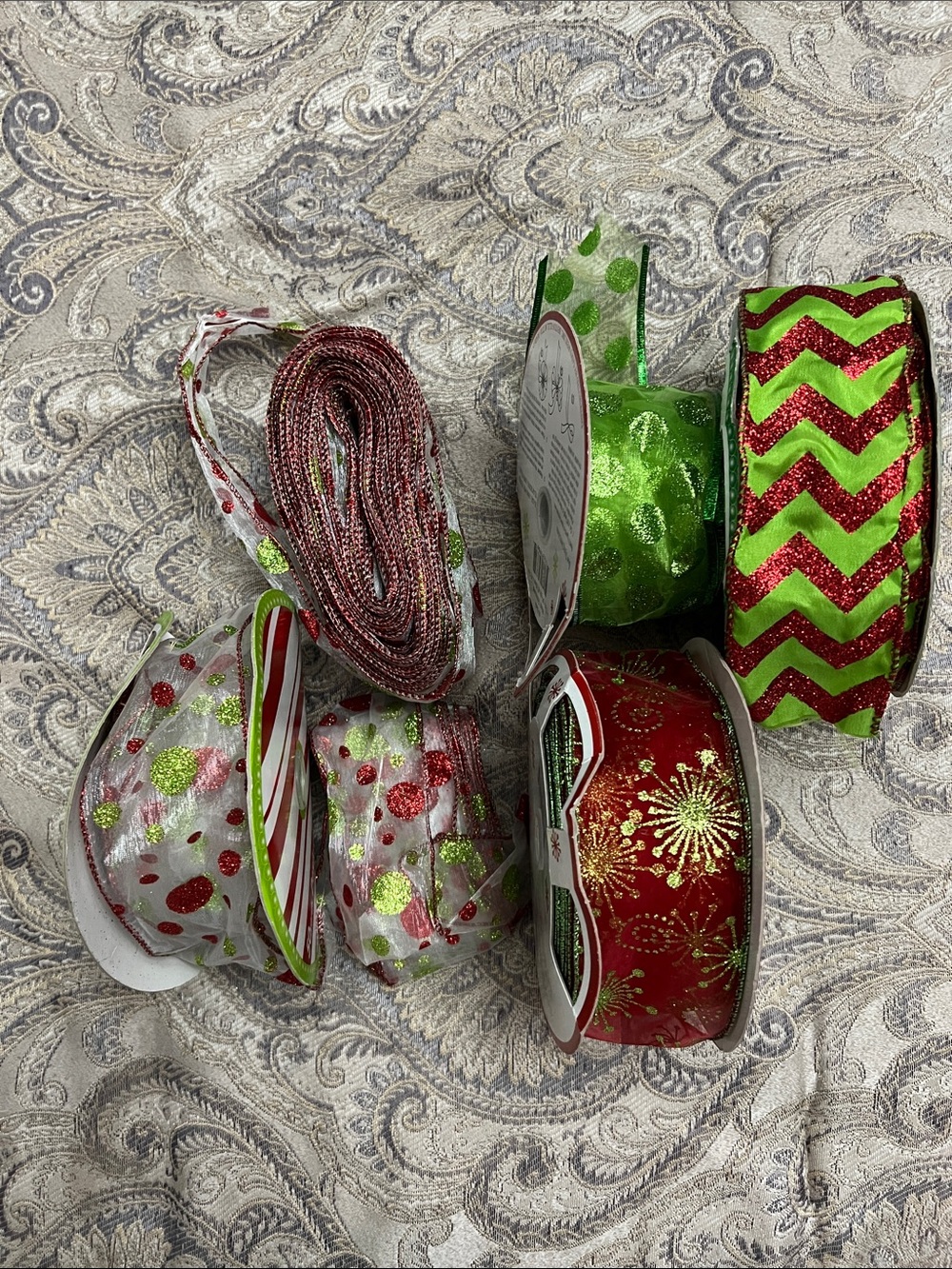 Christmas, Holiday Ribbon Bundle - Green & Red Decorative Ribbon Set 100+ yards